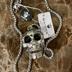 New Mens Stainless Steel Skull Pendant With Black Cubic Zirconia