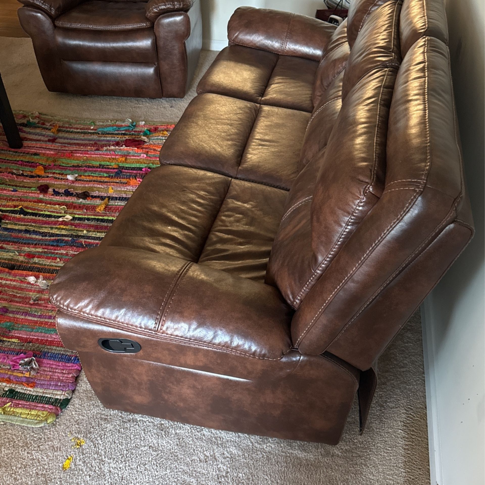 Brown leather Sofa And Recliner Chair