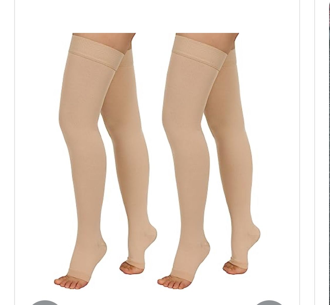 Size XL. 2 Pairs Compression Stockings for Women & Men, 20-30mmHg Thigh High