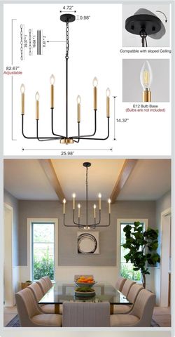 Black and Gold Chandelier for Dining Room,Metal 6-Light Kitchen Light Fixtures