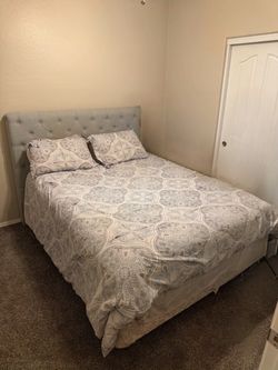 Queen bed, bed frame, boxspring, and frame Queen bed, bed, frame, boxspring, and frame