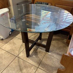 Natural Brown Wood Round 45” Pedestal Glass Dining Table 29.5” H