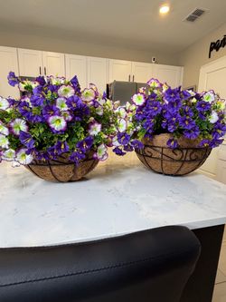 Hanging Faux Flowers with Basket Set of 2 NEW