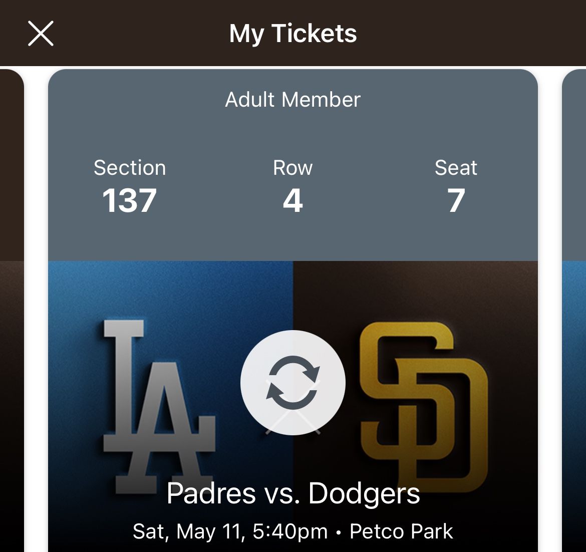 Padres Vs Dodgers May 11th - 2 Tix