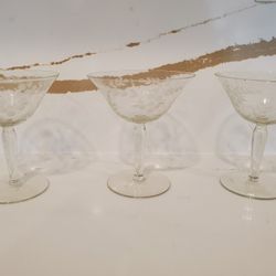 Lot of 4 Crystal Glass Glasswear Floral Antique Clear See Thru Stem Wine Beverage Bar 