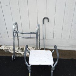 Bath Bench Plus Walking Cane Plus Folding Walker With 5 Inches Wheels $60 