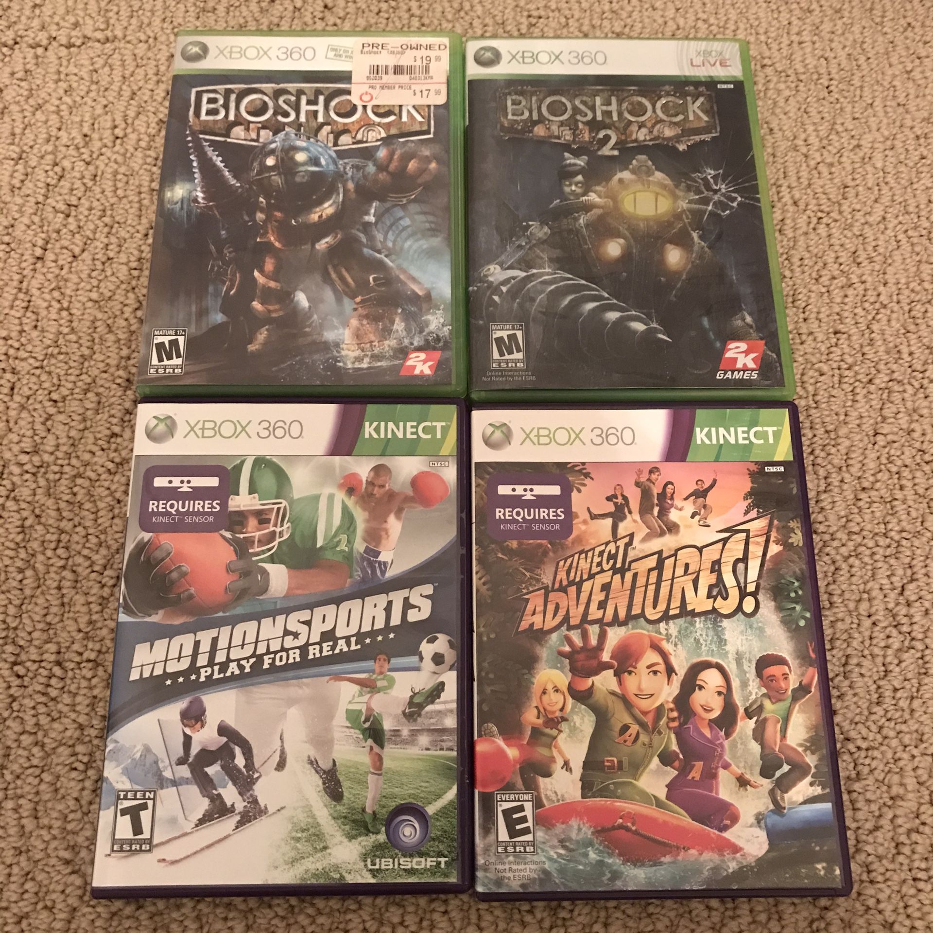 Xbox 360 video games lot bioshock kinect adventures motion sports