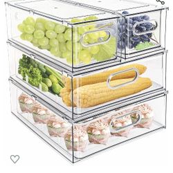 4 Pack Stackable Refrigerator Organizer Bins