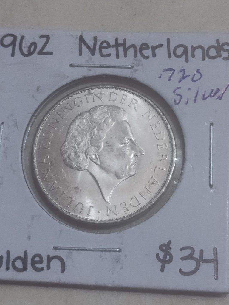 1962 Netherlands 1 Gulden .720 Silver