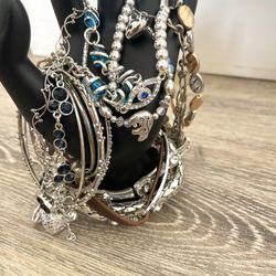 Silver Tone Bracelet Bundle Lot Of 16