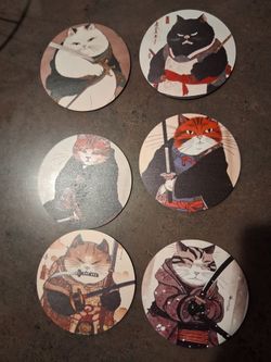 Set of 6 Samurai Kitties Coasters