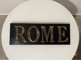 Brass ROME Sign on Black Wood Plaque