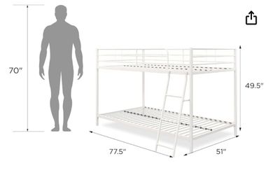 DHP Junior Twin, Low Bed for Kids, White Bunk No Mattress