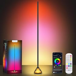 Smart RGB Corner Floor Lamp, LED Modern Corner Lamp with App & Remote Control, Music Sync Color Changing Dimmable Standing Lamp for Living Room Bedroo