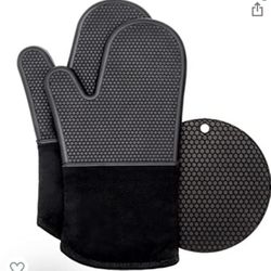 Silicone Oven Mitts and Pot Holders Sets Heat Resistant up to 500°F, Kitchen Mittens with Quilted Cotton Lining, Heavy Duty Silicon Oven Mittens Anti-