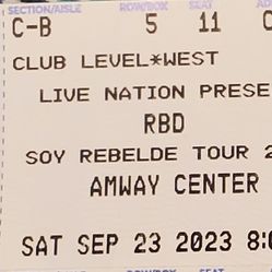 RBD SOY REBELDE TOUR AMWAY ORLANDO 9/23/23 CLUB SEATS Thumbnail