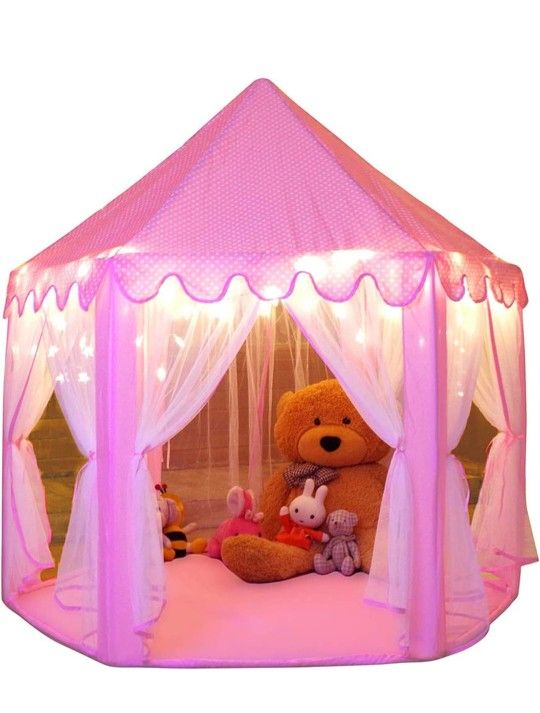 Monobeach Princess Tent Girls Large Playhouse Kids Castle Play Tent with Star Lights Toy for Children Indoor and Outdoor Games, 55'' x 53'' (DxH)