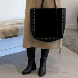 Vince Camuto Leather Suede Tote Bag With Gold Studs