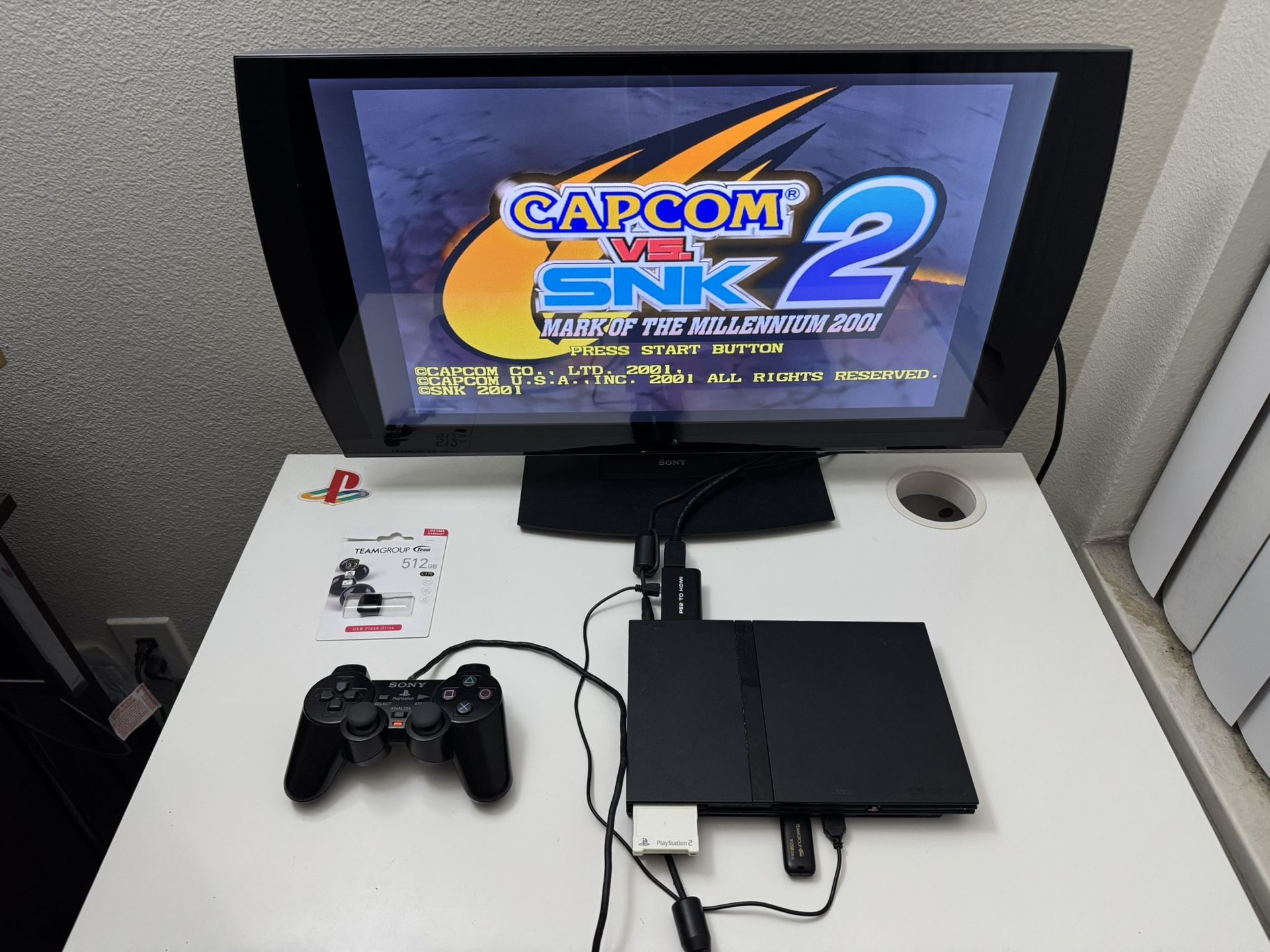Ps2 Slim / Playstation 2 Mod / Controller / Memory Card 8Mb / Flash Drive 512Gb W/ Games / HDMI/ Cords