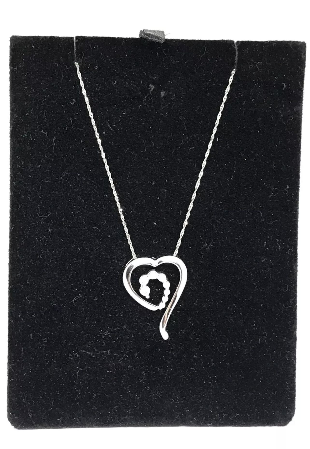 14k 14kt white gold diamond heart necklace size 20”
