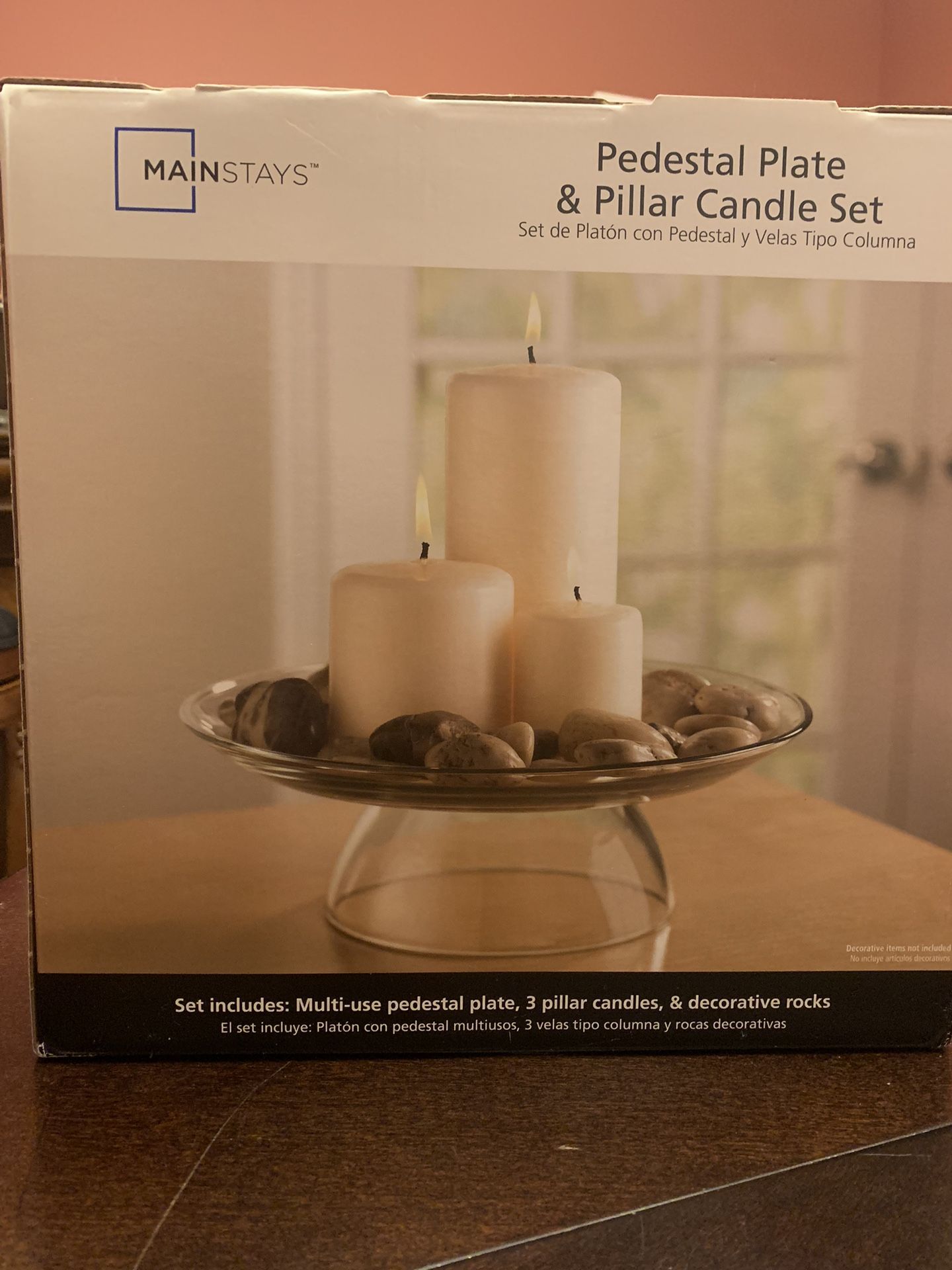 Mainstays Pedestal Plate & Pillar Candle Set 