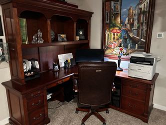 Solid Cherry Wood Office Desk, File Cabinet and Bookshelf
