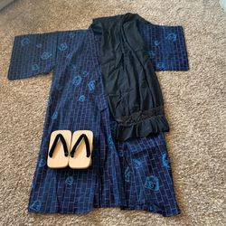 Vintage Man’s Kimono With Sash And Getas