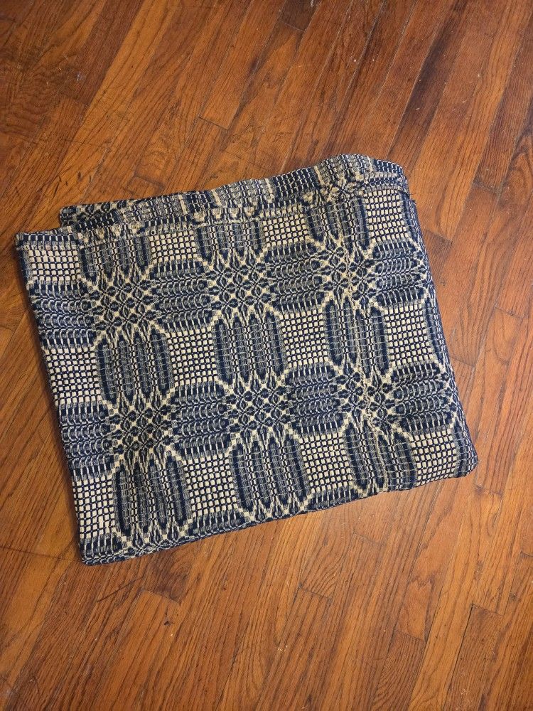 Antique 1860s Blue and White Wool Coverlet