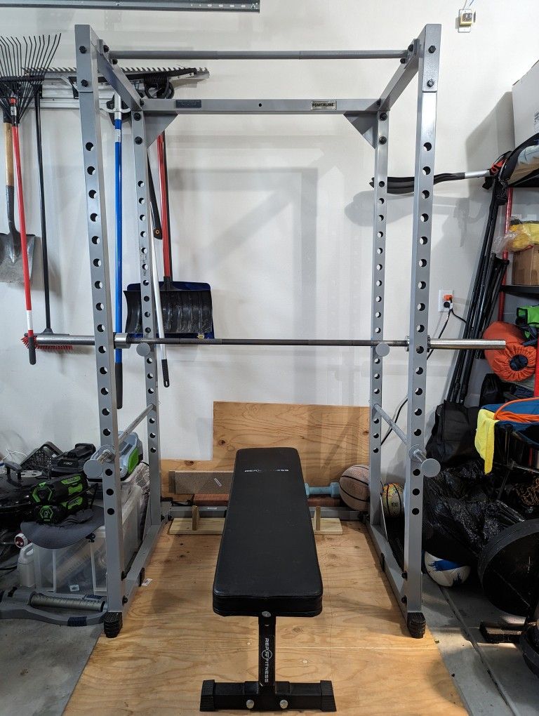 Body Solid Powerline Power Rack, Bench, Barbell, Weights, Squat Rack