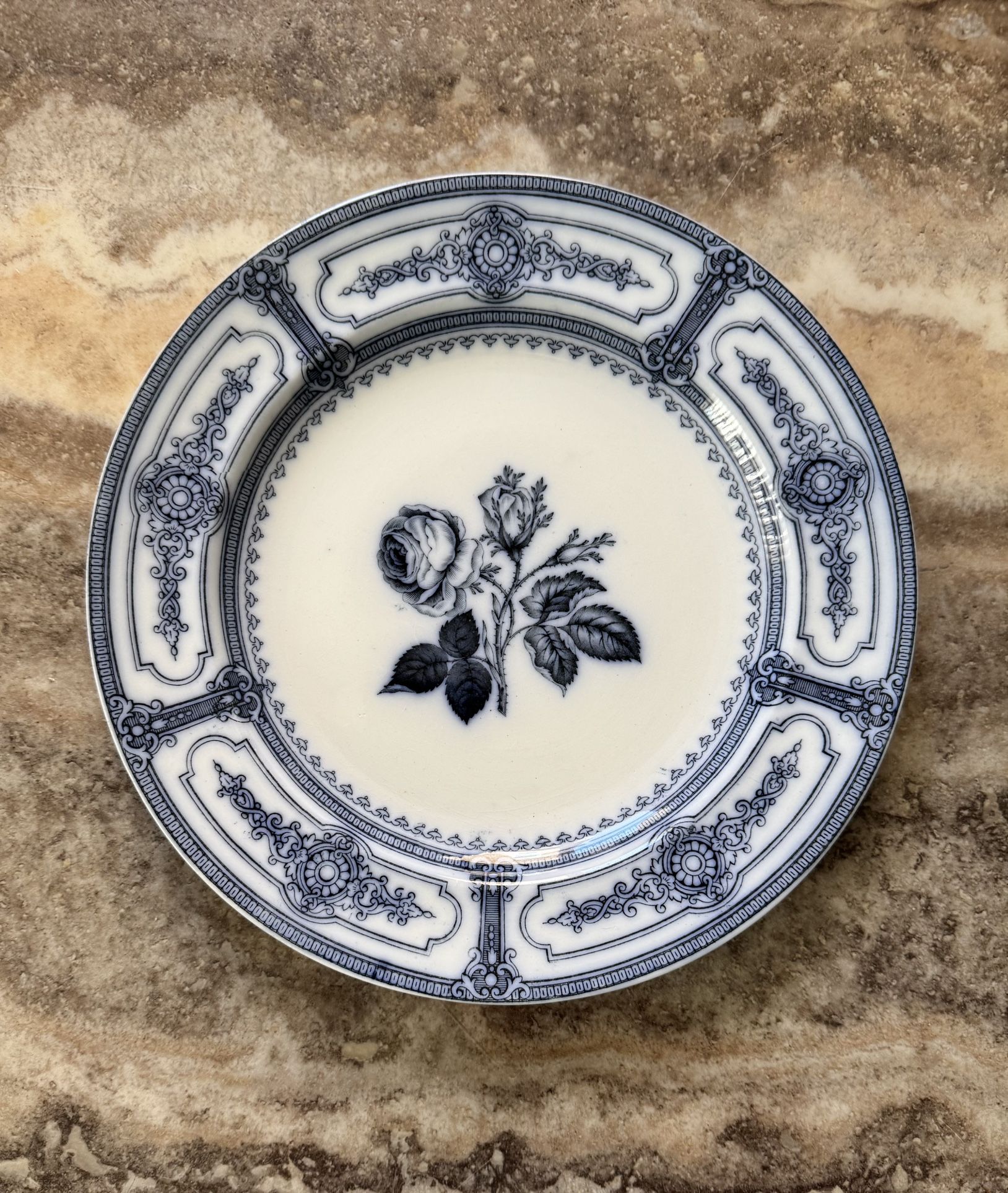 Antique 1(contact info removed) Flow Blue & White John Ridgway & Co Italian Rose Plate