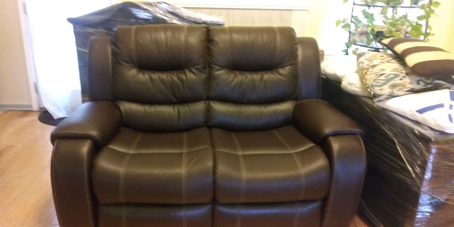 Dark Brown Leather Love Seat