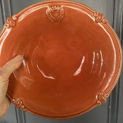 Vintage 9”x 8.5” Terra-cotta colored Ceramic dish with Embossed Crest/Shield.