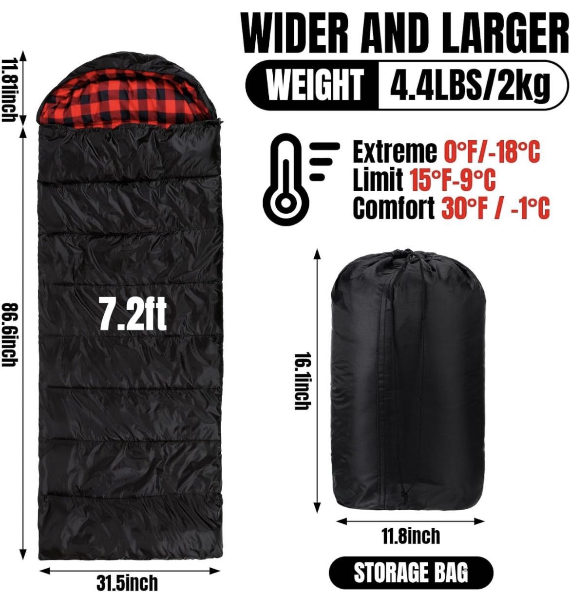 New Sleeping Bags for Adults 0 Degree Sleeping Bag with Pillow Extra Large Flannel Big and Tall XXL Warm Winter Zero Degree Camp