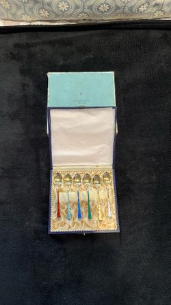 Denmark Sterling Silver Enamel DEMITASSE 6 Spoon Set