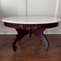Antique Cherry Wood Marble Top Victorian Sofa Table 