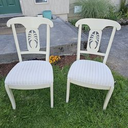 Solid Wood White Chairs W/Fabric Seats Set Of 2