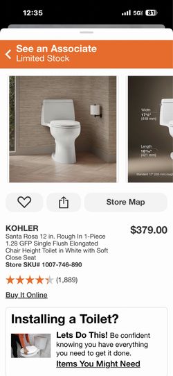 KOHLER Santa Rosa 12 in. Rough In 1-Piece 1.28 GFP Single Flush Elongated Chair Height Toilet in White with Soft Close Seat