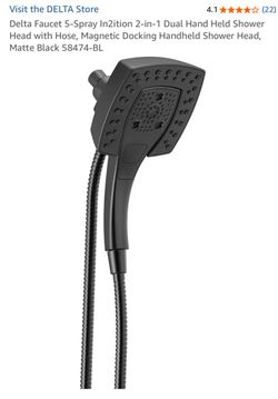 Delta Faucet 5-Spray In2ition 2-in-1 Dual Hand Held Shower Head with Hose, Magnetic Docking Handheld Shower Head, Matte Black 58474-BL