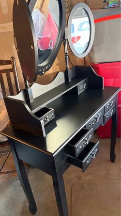 Black Vanity Dresser with Triple Mirror