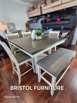 🏆 High Dining Set 6 Pc, White Color, Top Gray, New in the Box.