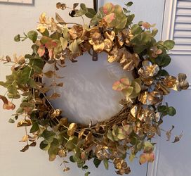 West Elm Gold & Green faux Eucalyptus leaves Wreath