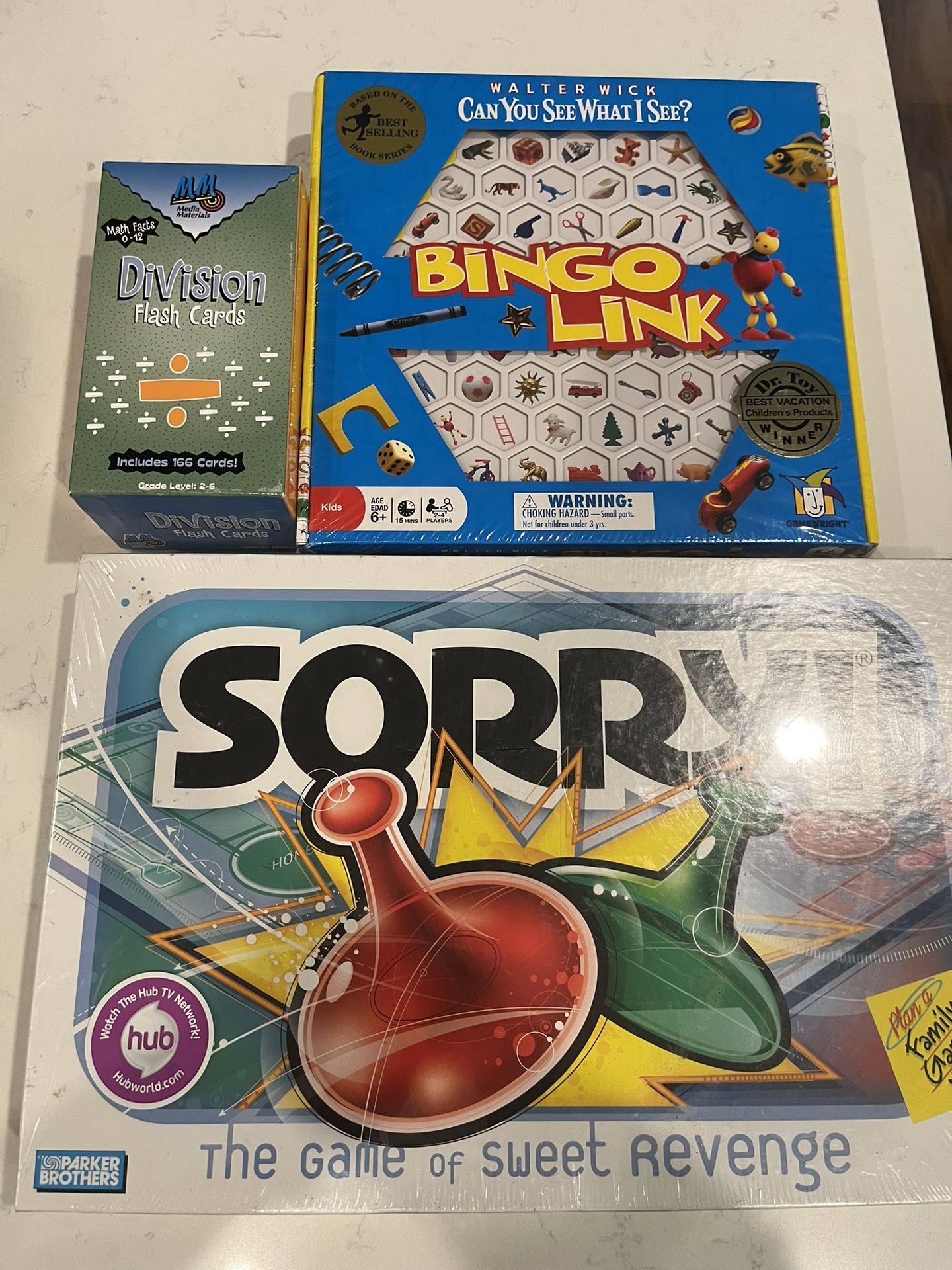 Games, Sorry!, Bingo link, Division Cards