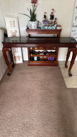 Cherry Wood Sofa Table with Glass Top