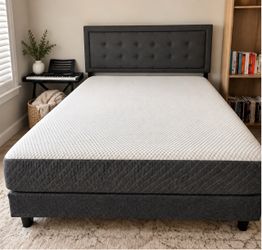 GhostBed Classic Queen Mattress + Upholstered Bed Frame – Excellent Condition