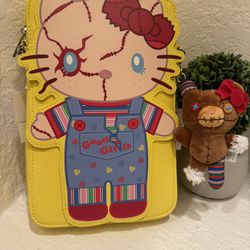 Hello Kitty Chucky Crossbody Bag Purse w Plush Bear Universal Studios NEW Sanrio
