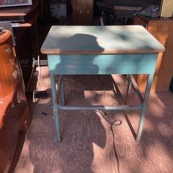 Old school desk it’s 26 inches tall and 18 by 23 inches across the top