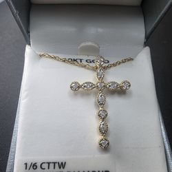 10K Solid Gold and Diamond Cross. with 18" Chain Valentine's or Religious Gift