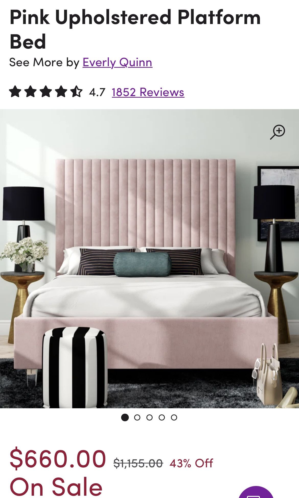 Pink upholstered platform bed