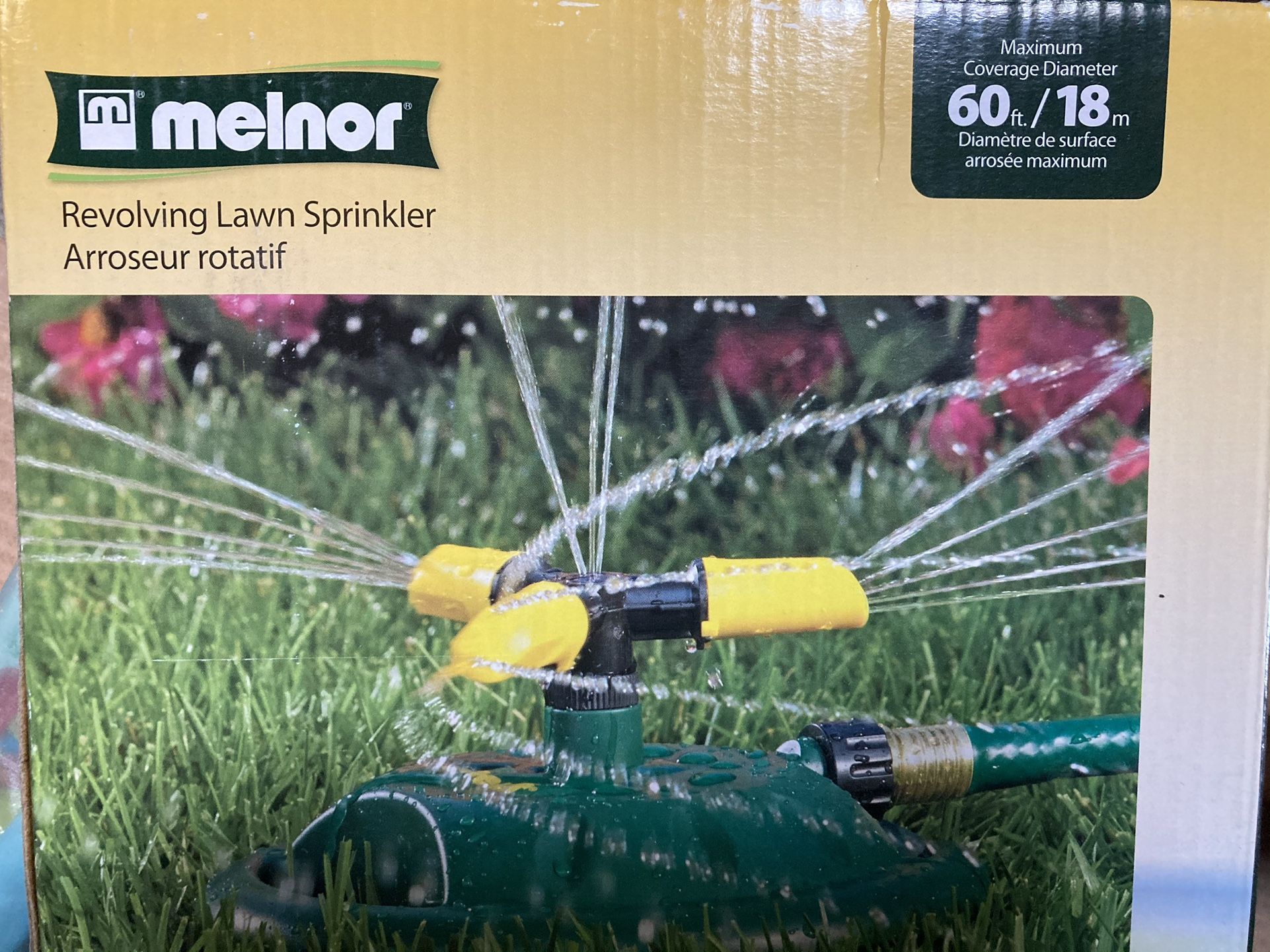 $14 MELNOR revolving lawn sprinkler with adjustable tips -waters up to a 60 foot diameter ** new in box **