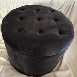 Black Round Velvet Storage Ottoman - Brand New 